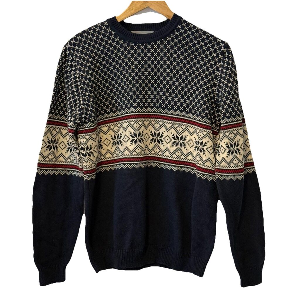 Eddie Bauer Y2K Men’s Fair Isle Cotton Sweater Australian Made Navy Size Small